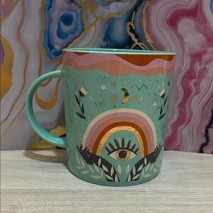 Colorful Hippie Celestial Hands Rainbow Eye Floral Ceramic Oversized Coffee Mug